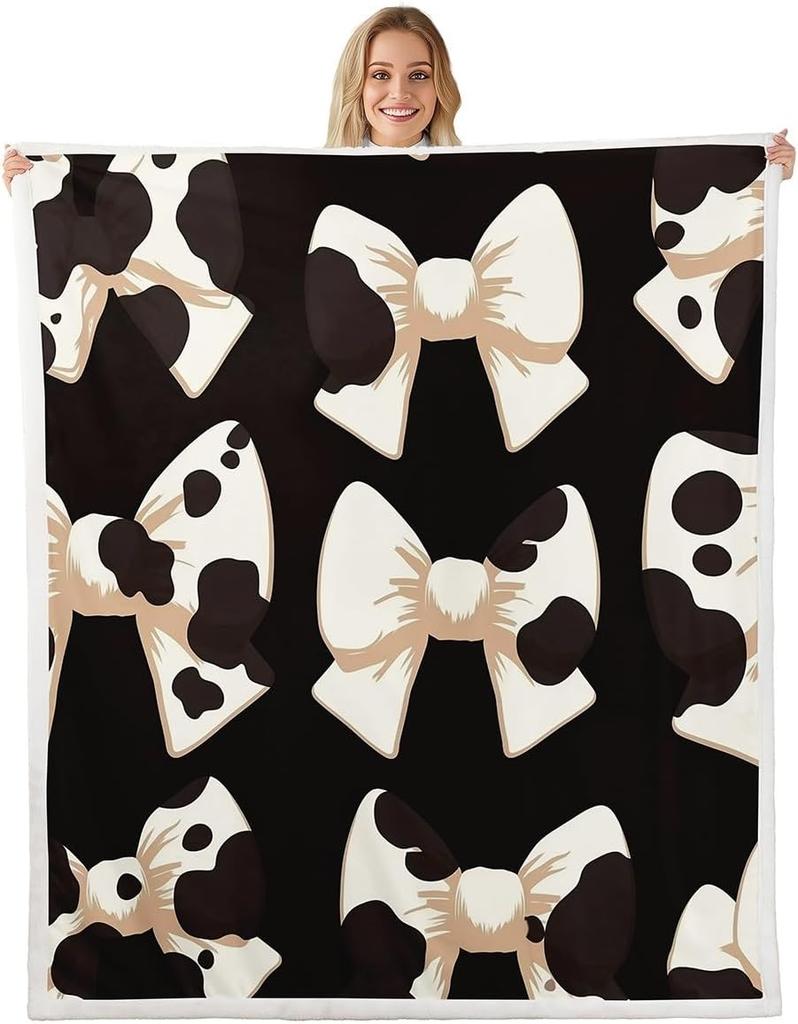 Плед с узором из синих бантов Мягкий флисовый плед Элегантный домашний декор Подарок для женщин Девочек Спальня Постельное белье Покрытие