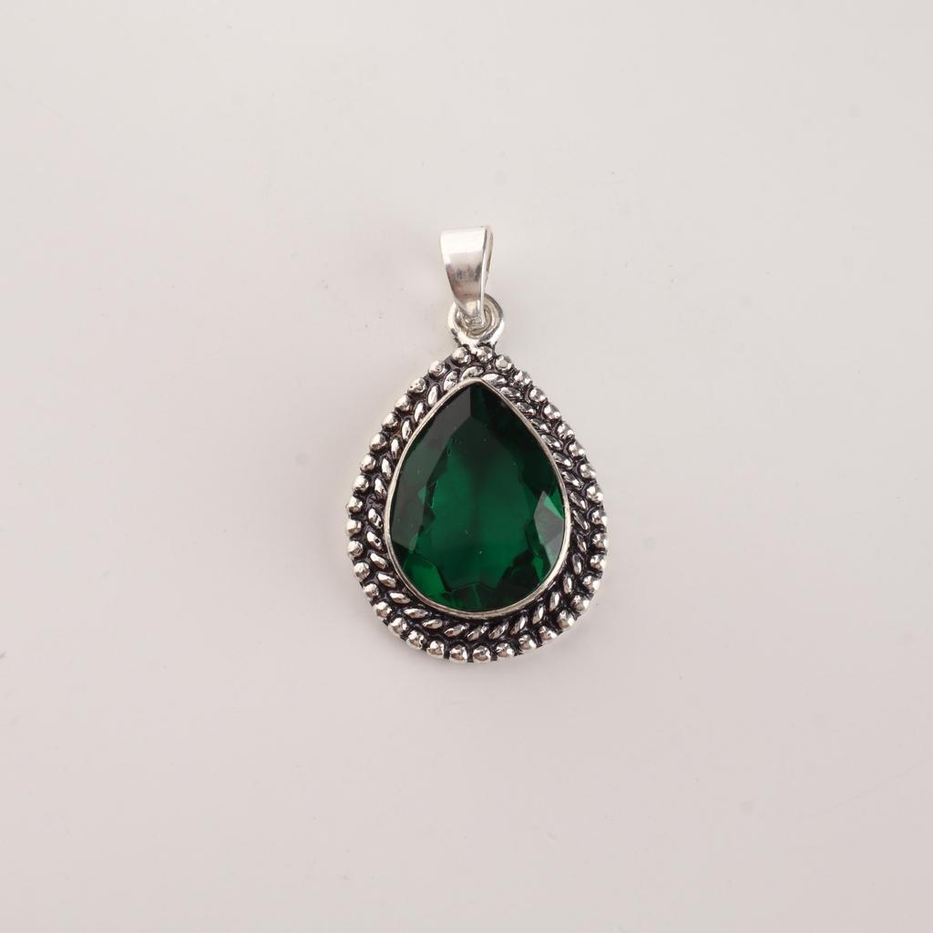 Серебряный массивный кулон с драгоценным камнем Хромдиопсид 1,5", Ювелирные изделия из стерлингового серебра 925 пробы APP-2-4