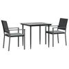 VidaXL 3-piece Garden Dining Set Cushions Wicker Steel, Dining Set, Outdoor Dining Set, 3187001