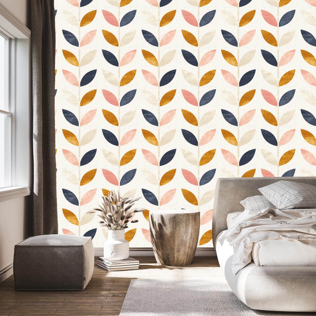 Painted Leaves Wallpaper in Retro Style for Living Room and Bedroom 50x1000