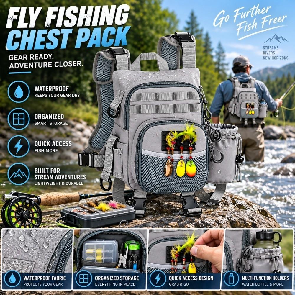 Lightweight Fly Fishing Chest Pack Waterproof Fishing Tackle Pack Fly Fishing