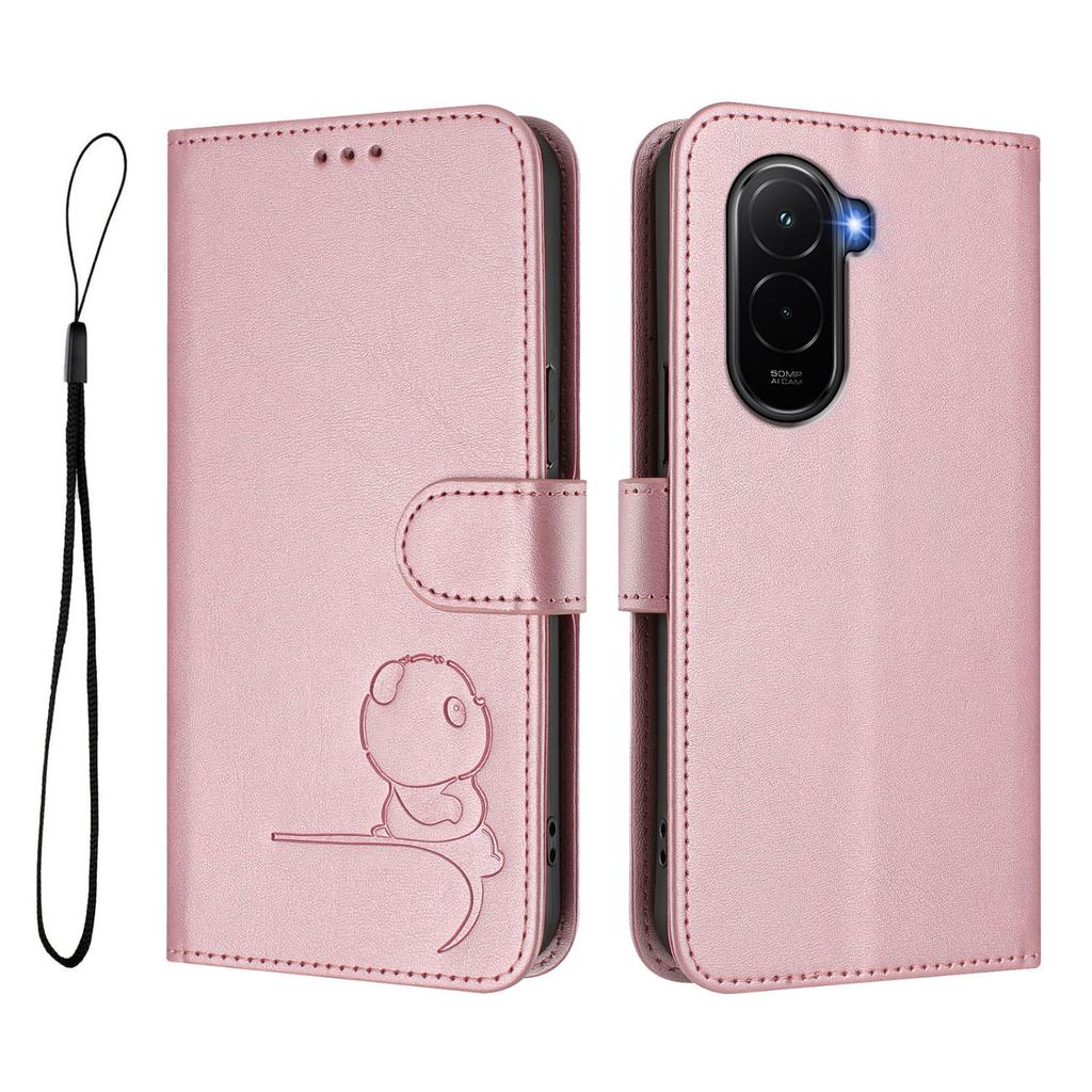 For Xiaomi Poco M7 Plus 5G/M7 4G (169mm) Case Panda Imprint RFID Blocking Wallet Leather Phone Cover with Wrist Strap