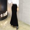Женская бархатная юбка-русалка с рыбьим хвостом, длинная макси-облегающая черная винтажная юбка