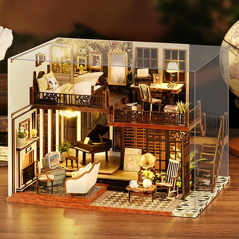Сделай сам Деревянный Кукольный Домик Садовая Модель 3D Пазл Сборные Строительные Наборы Игрушки Украшение для Дома Спальни Светодиодное Освещение Кукольный Домик Подарок