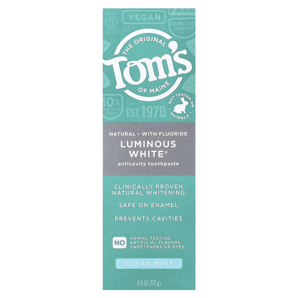 Tom's of Maine Luminous White®, фторидная зубная паста против кариеса, чистая мята, 4 унции (113 г)