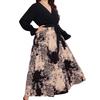 Women's Plus Size Temperament Long Dress Sheath Elastic Waist Tie Printed Sexy V-Neck Dresses
