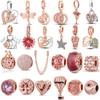 Rose Gold 925 Sterling Silver Family Heart Daisy Leaf Pendant DIY Charm Beads Fit Original Charms Bracelet Women Jewelry