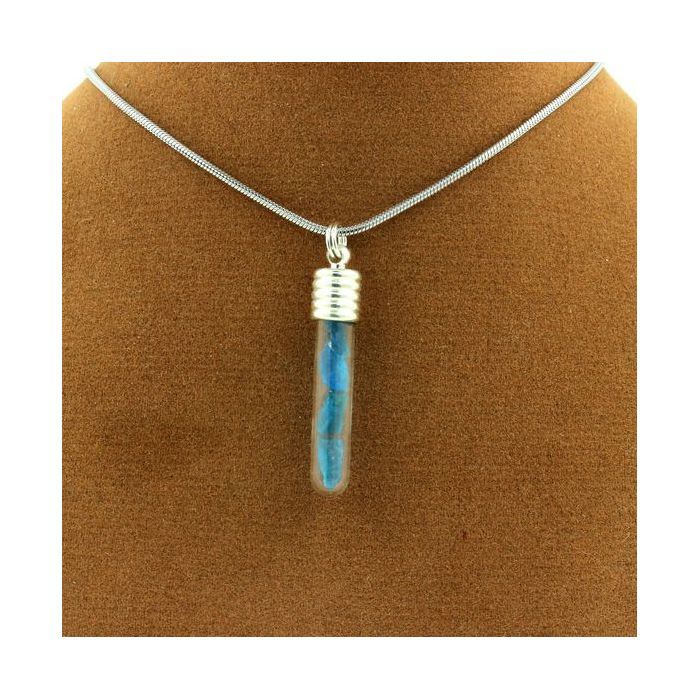 Necklace - Apatite - Tube and Spiral - Stainless Steel - Neon Blue - Unisex Jewelry