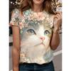 Women's Funny Cat 3D Prints T-Shirt Short Sleeve Tees Tops Crew Neck Shirt Summer Casual Clothing