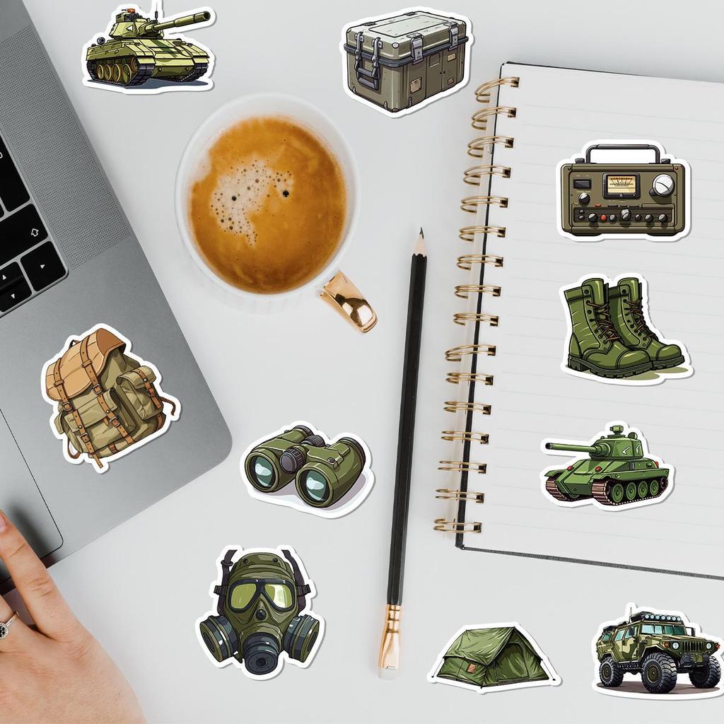 50 мультяшных наклеек с военной техникой для телефона и компьютера - Водонепроницаемые декоративные канцелярские наклейки