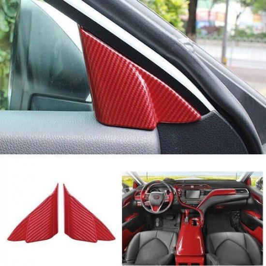 Carbon Fiber A Pillar Front Triangle Red For Toyota Camry 2018- Cover Trim