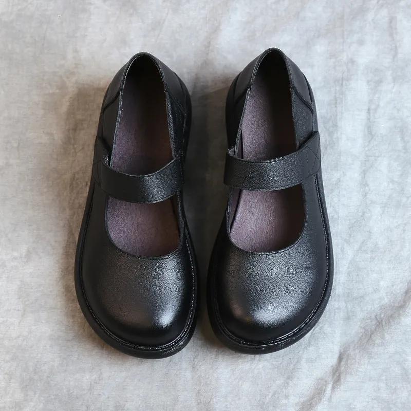 Мода GKTINOO Мода Весна Женская Обувь 2025 Винтаж Ручная Работа Натуральная Кожа Женские Туфли на Плоской Платформе Комфортная Обувь на Платформе Черный