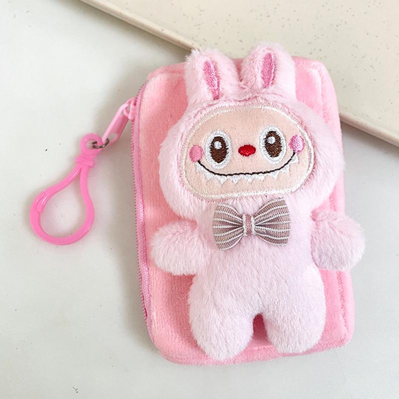 Cartoon Labubu Plush Coin Purse Cute Anime Money Change Pouch Earphone Storage Bag Zipper Wallet Keychain Pendant Kid Gifts