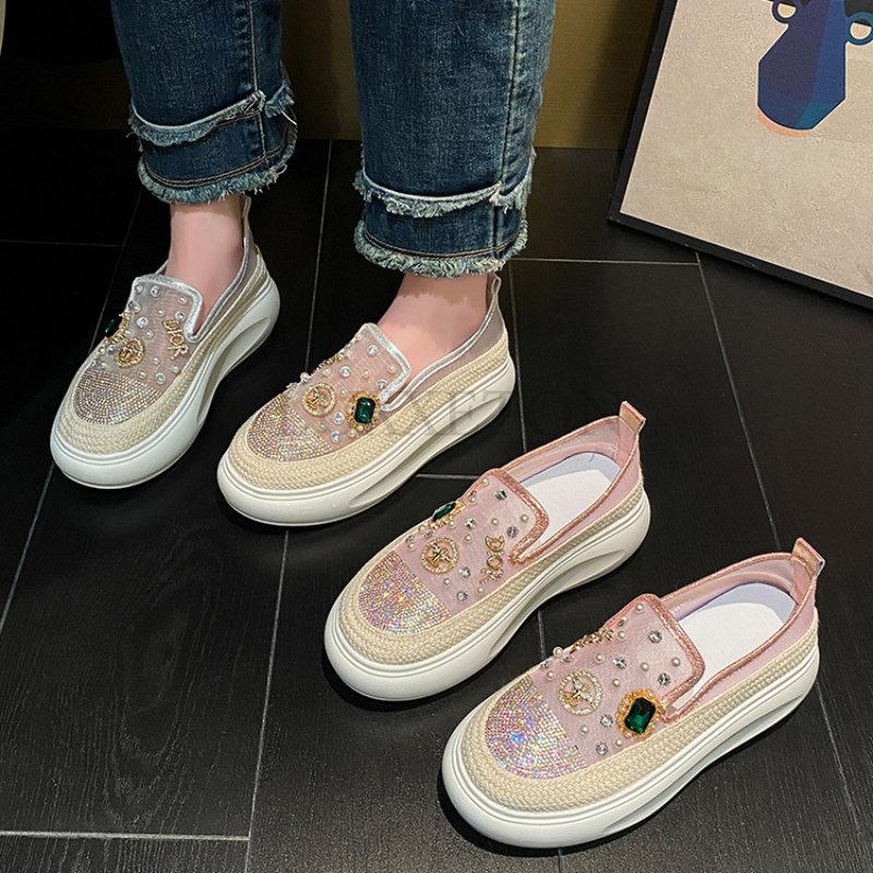 Кроссовки для женщин Классические повседневные туфли на толстой подошве на платформе Bling Diamond Удобные мягкие мокасины Обувь Zapatos De Mujer
