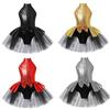 Kids Girls Sleeveless Sparkling Sequins Hollow Back Tutu Mesh Dance Dress Latin Jazz Dance Costume Ballet Dancewear