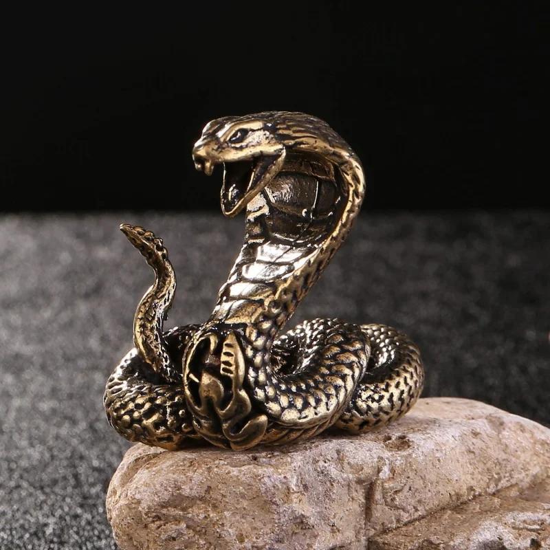 Antique Bronze Cobra Boa Snake Statue Miniature Figurines Copper Zodiac Animal Desk Funny Decor Tea Pets Ornaments Brass Crafts