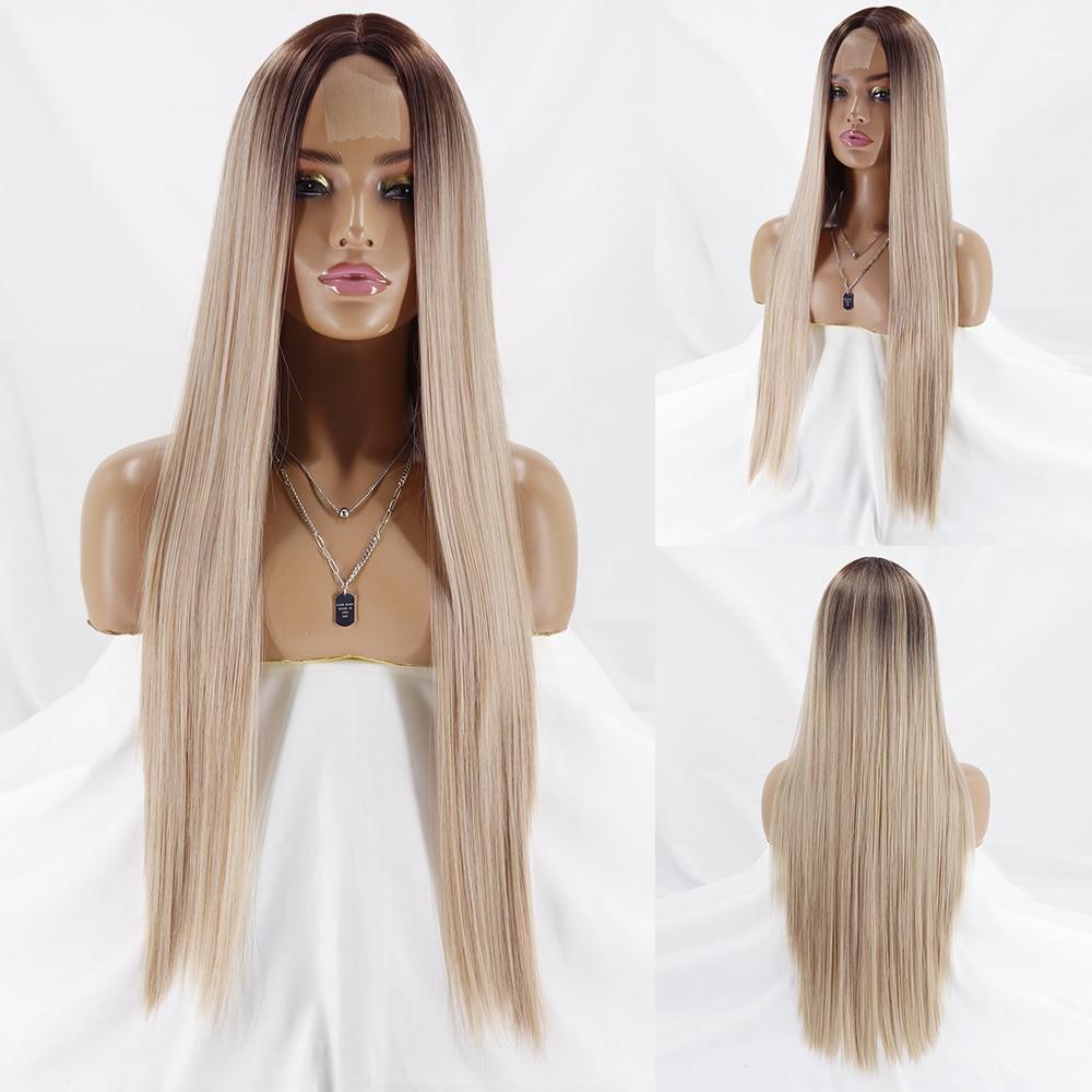 MERISIHAIR Средняя часть Ombre Оранжевый длинный прямой синтетический парик Черный Блондин Розовый 30-дюймовый термостойкий натуральный парик для косплея