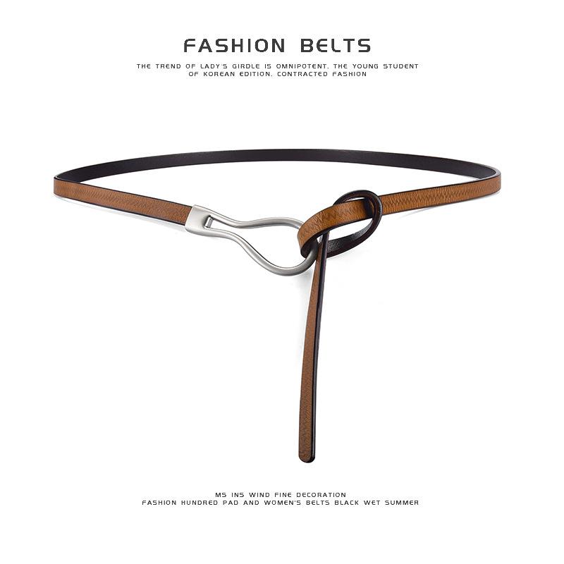 Mei Mary European and american fashion belt, women's korean style genuine leather knotted belt, cowhide leather belt, holeless belt
