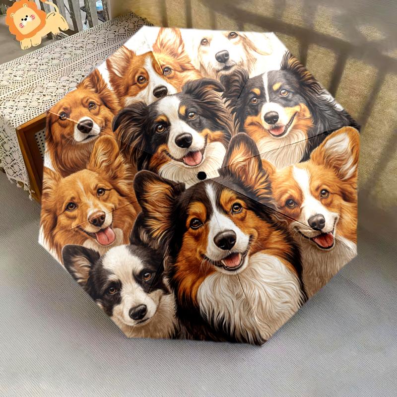 1 шт. Автоматический складной зонт - Узор "Коллаж из собак", Портативная и складная конструкция с 8 спицами, Рождественские и Подарок на День Рождения