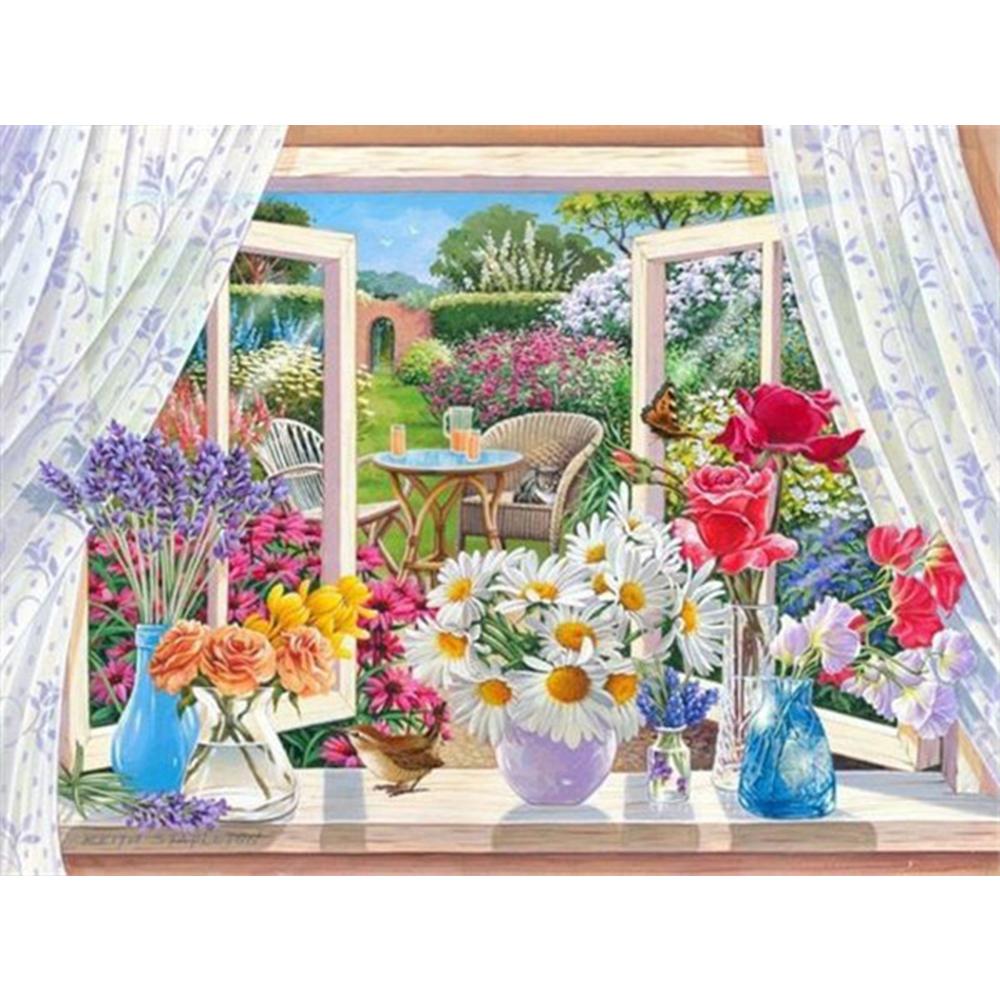 5D DIY Алмазная картина Цветочная мозаика Окно Полный дрель Алмазная вышивка Ремесленный комплект Изображение Горный хрусталь Домашний декор