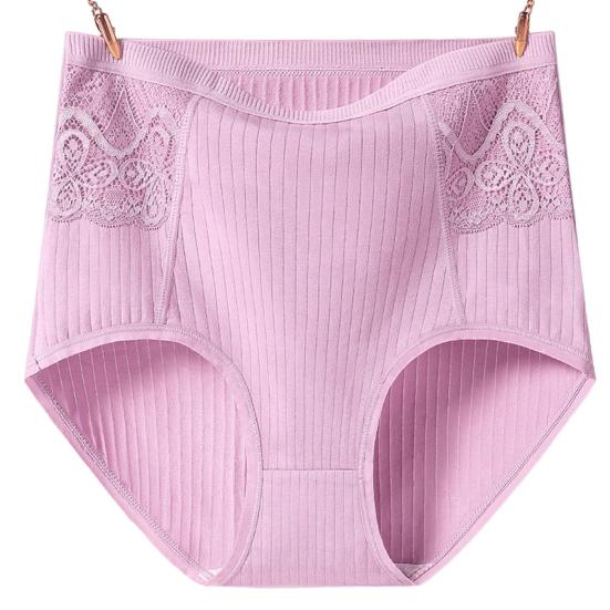 Lace Stitching Ribbed Hip Lifting Women Briefs High Waist Control Belly Underpants