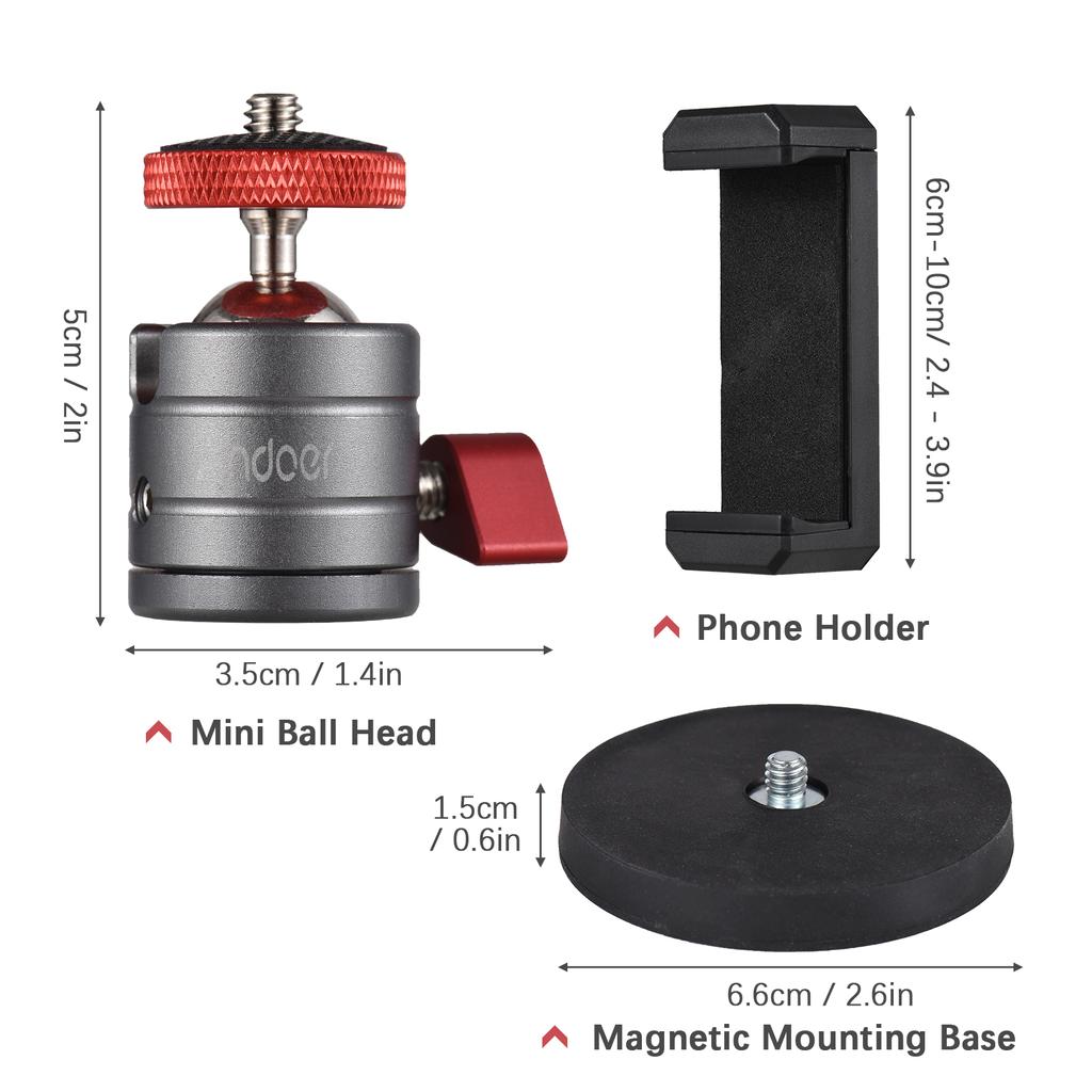 Andoer Mini Ball Head Вращающаяся на 360 градусов шаровая головка для штатива из алюминиевого сплава с магнитным основанием для телефона