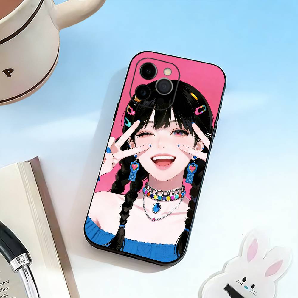 Милая девочка Чехол для телефона для iPhone 17, 16, 15, 14, 13, 12, 11 Plus, Pro Max, Другие Мягкий Черный Чехол