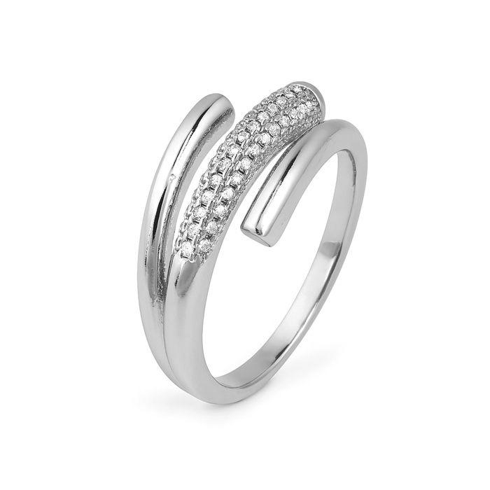 Anneau - LUXENTER - Jedrac - Oxyde de zirconium blanc - Finition rhodiée - Largeur 9,4 mm