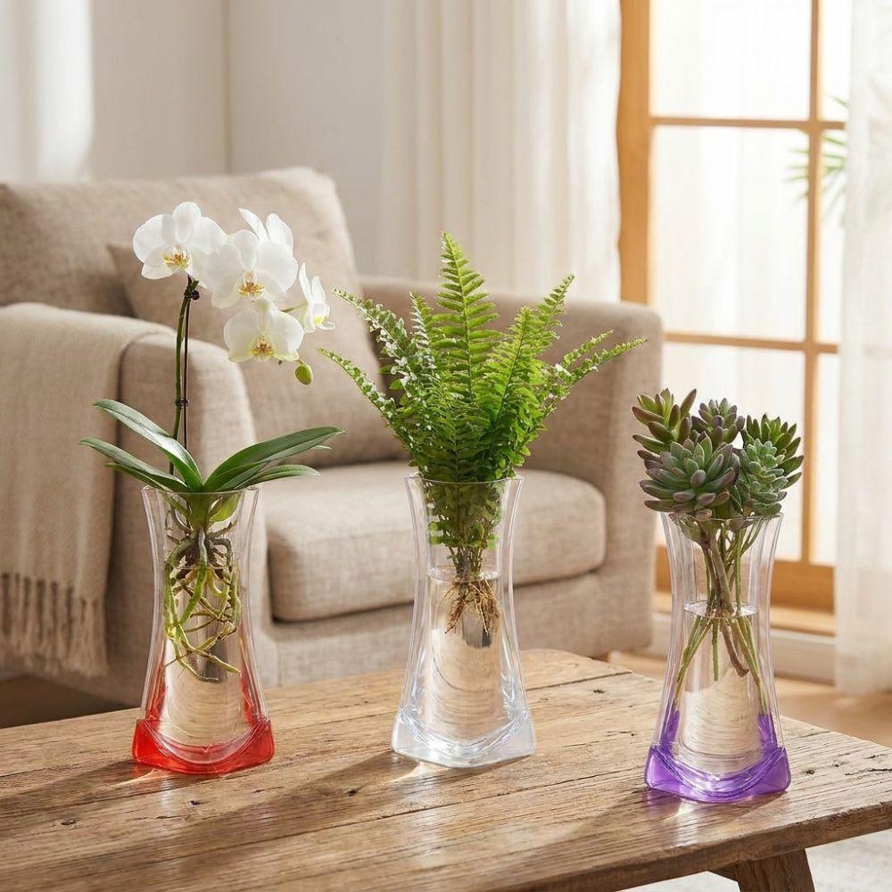 5Pcs Shatterproof Clear PVC Flower Vase Folding Plant Containers Easy To Clean Expandable Vase Room