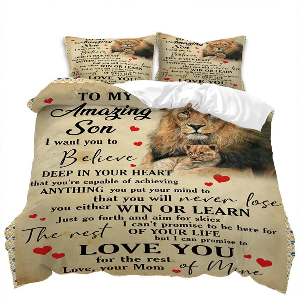 Letter Duvet Cover Abstract Word Print Wild Animal Theme The Meaningful Gift for Family and Friend Bedroom Decoration Queen Size