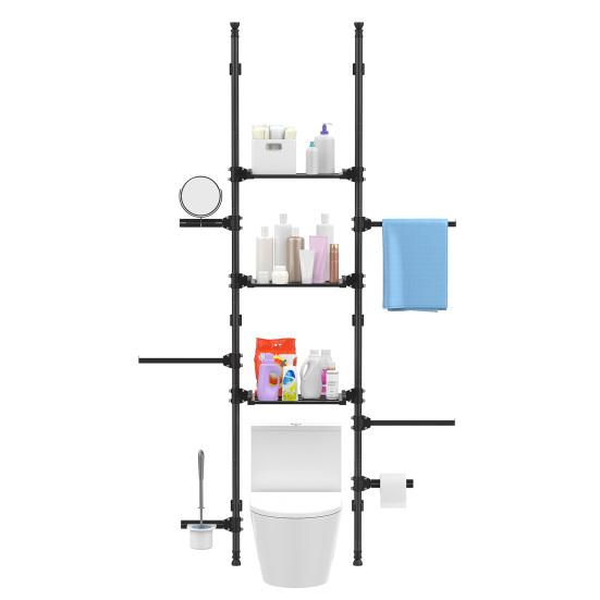 4-Tier Over The Toilet Storage Shelf, Adjustable Standing Bathroom Organizer, Heavy Duty Above Behind Toilet Laundry Space-Saving Shelving for Small
