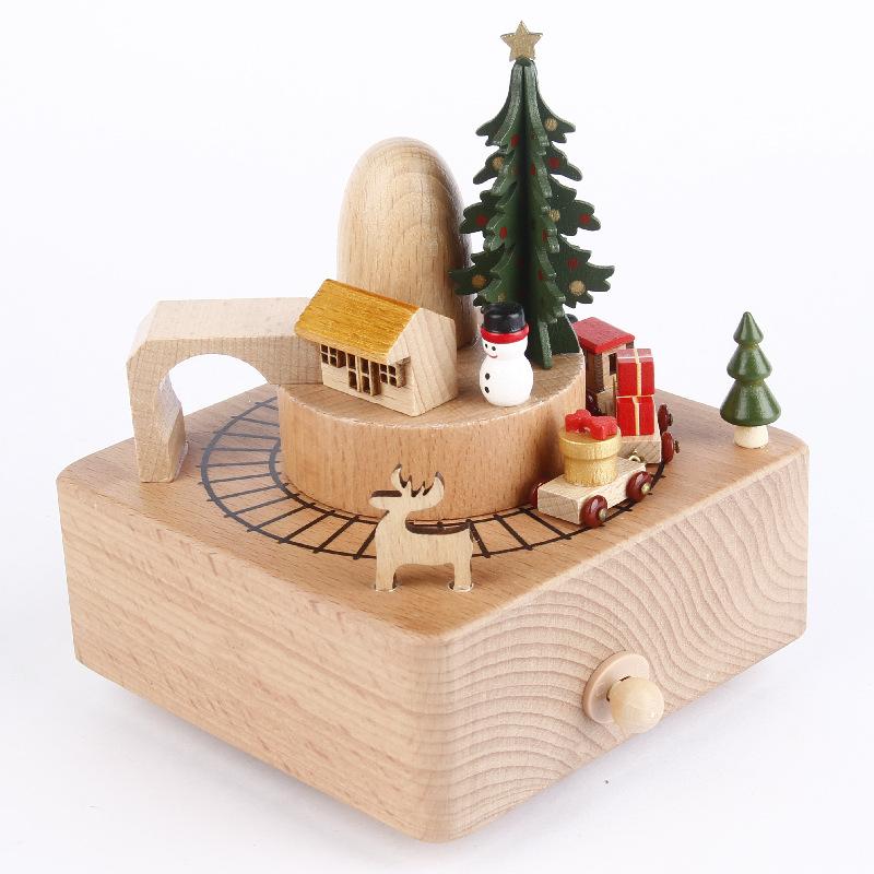 Handmade Wooden Music Box Creative Retro Rotating Music Box Christmas Birthday Gifts DIY Log Making Ornament Home Decoration