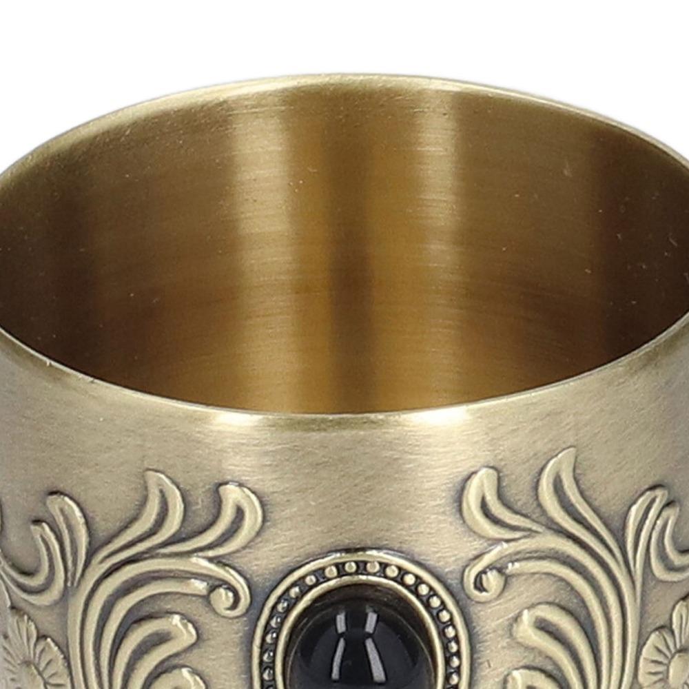 Flower Engraving Bronze Goblet Inlaid Gemstone Decorative Wine Cup Vintage Style Liqueur Cup Bar