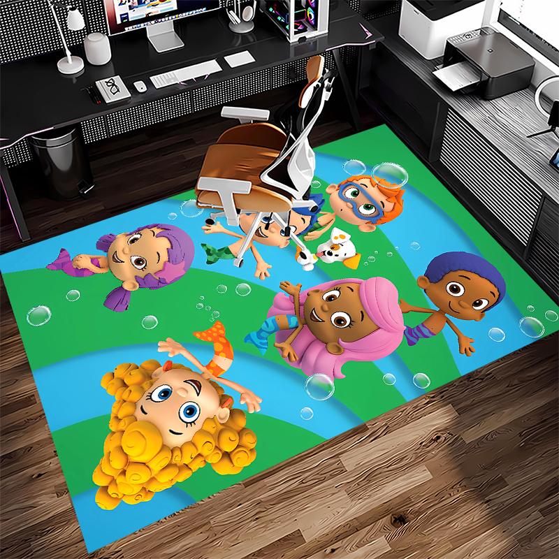 1pc Bubble Guppies Print Area Rug - Soft,Washable Non-Slip Indoor Mat for Office Chairs,Living Room,Home Office Decorative Rug