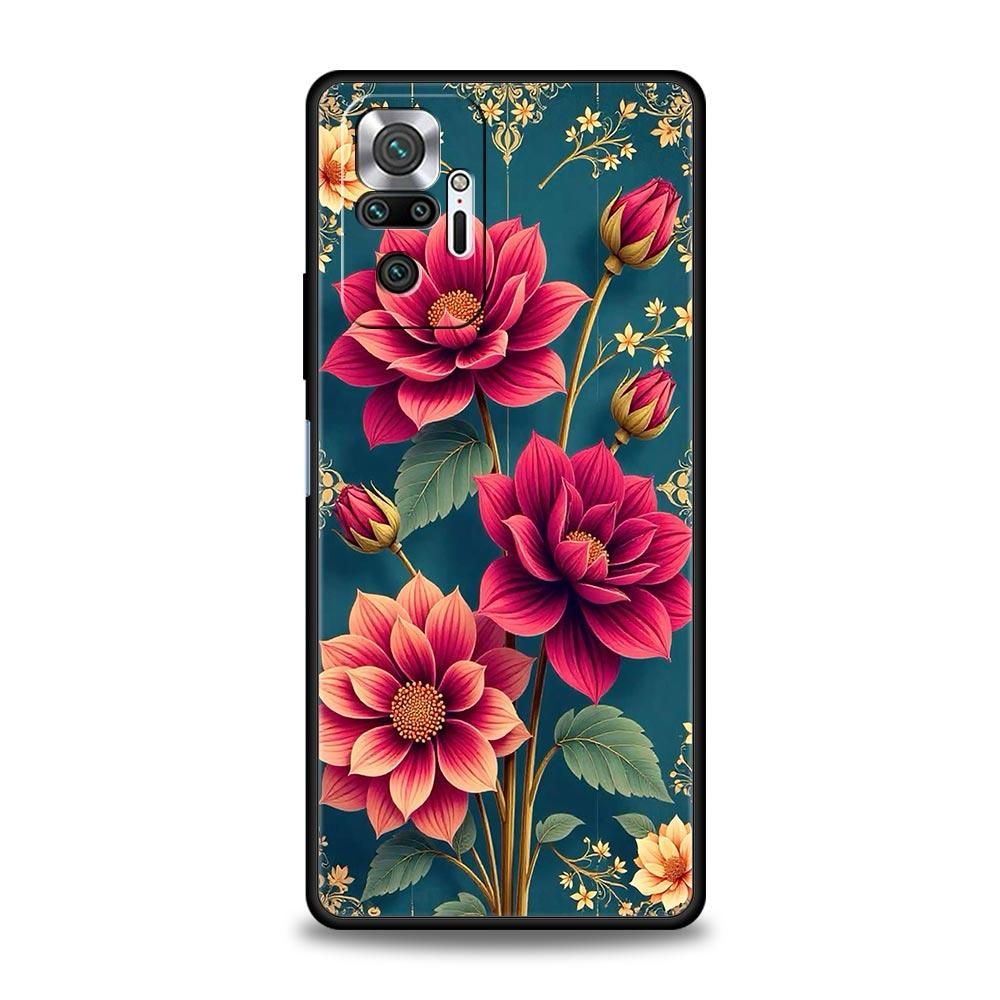 Abstract Plants Flower Phone Case Cover for Redmi 14C 10C Note 15 14 13 12 10 11 K40 Pro Plus 5G Soft TPU Shockproof Shell Funda