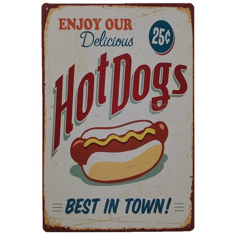 Hot Dogs Burgers Pizza Metal Signs Vintage Posters Kitchen Wall Decoration Tin Sign Bar Home Decor Metal Plaques Art Painting