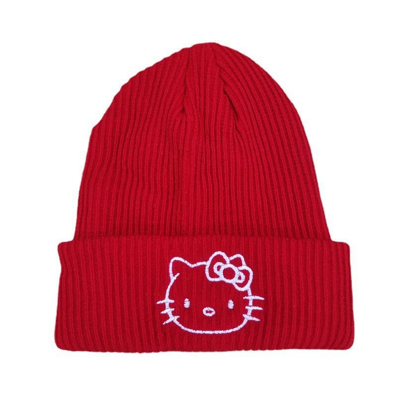 Полосатая вязаная акриловая шапка унисекс Hello Kitty, теплая осенне-зимняя, набор шапок для пары NICEFIER Кот Kt 56-58 см