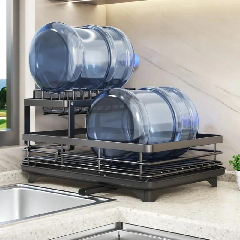 Подставка для хранения столовых приборов Подставка для мисок и тарелок из углеродистой стали 1/2-ярусная регулируемая сушилка для посуды Многофункциональные бытовые кухонные принадлежности