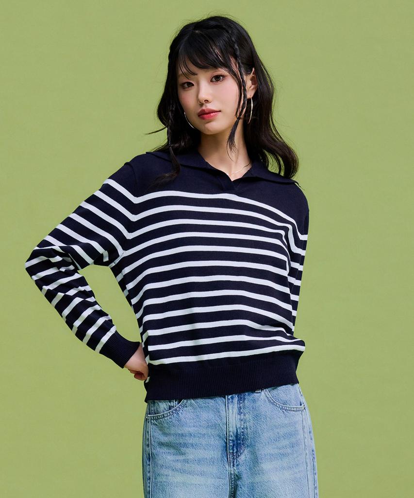 CHASECULT Women'S Striped Collar Sweater-Farg5263B04