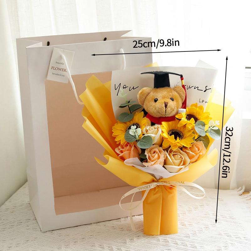 Вязаный букет цветов Выпускной букет Плетеный искусственный цветок Свадебный подарок Готовый подсолнух Подарок на выпускной Снова в школу