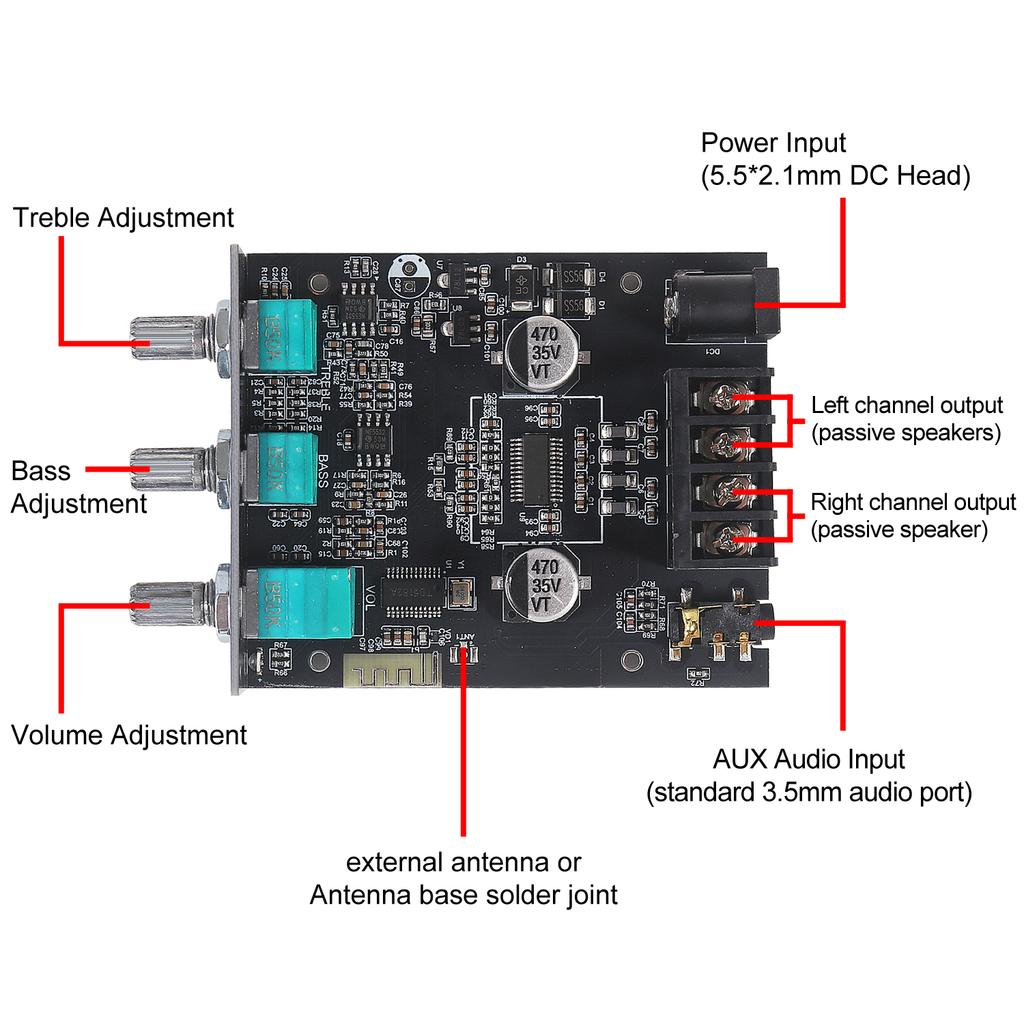 502MT 2.0-канальная плата стереоусилителя высокой мощности, Bluetooth 5.0, плата усилителя сабвуфера 2X50 Вт, усилитель басов