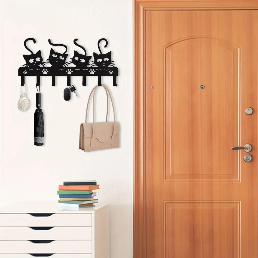 Nordic Cat Wall Hat Hanger Black Clothes Storage Rack Save Space Key Holder Bathroom