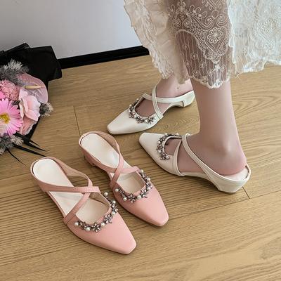 Французская юбка внутренняя женская летняя сумка головные тапочки красивые жемчужные крестовые педали увеличение высоты носить с сандалиями Мюли