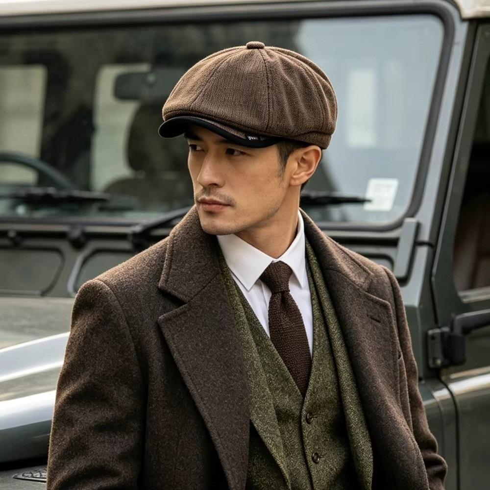 Thick Warm Beret Hat Autumn Winter Flat Hat Casual Octagonal Cap For Men