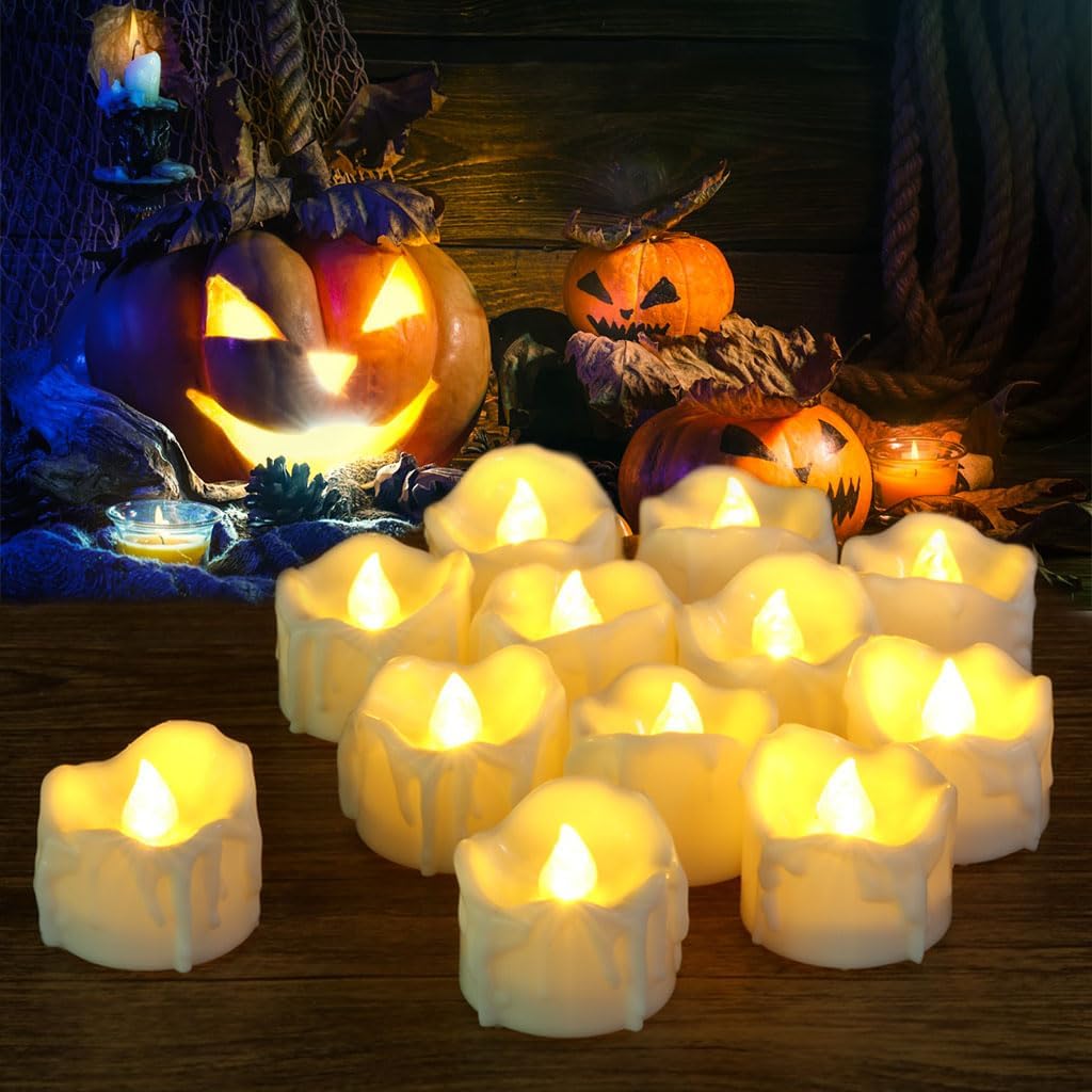 12/96Pcs Flameless LED Electronic Candle Dropping Wax Tea Light Realistic Flames Led Lamp Christmas Halloween Wedding Home Decor
