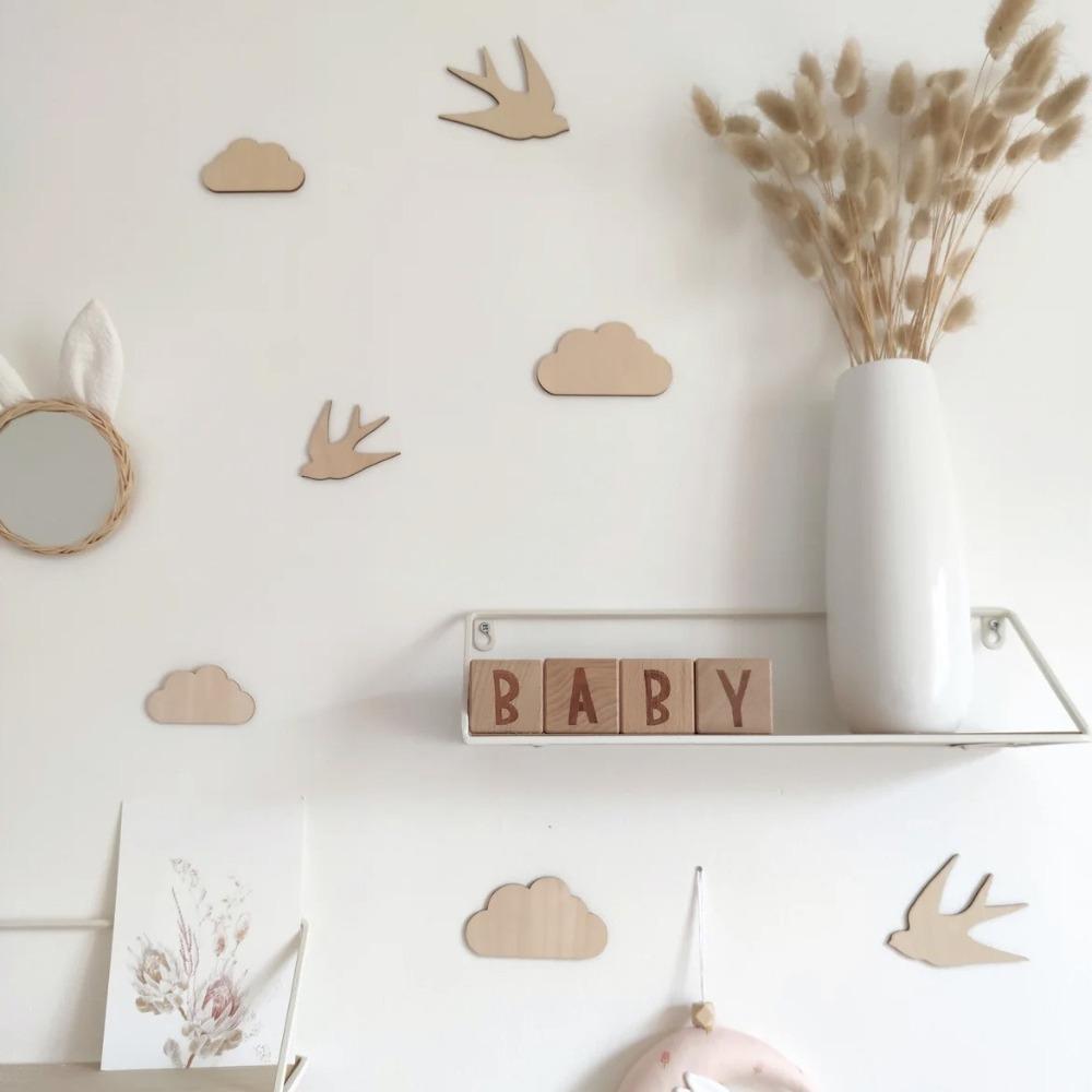 Облака Наклейки на стену Сделай сам 3D Наклейки на стену Деревянные наклейки Настенные украшения Украшение детской комнаты