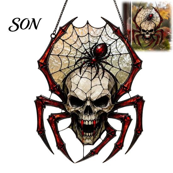 Durable Halloween Home Accessories Wind Chime Skull Spider Suncatcher, Double Side Printed Acrylic Window Retro Horror Party Supplies Ornament,