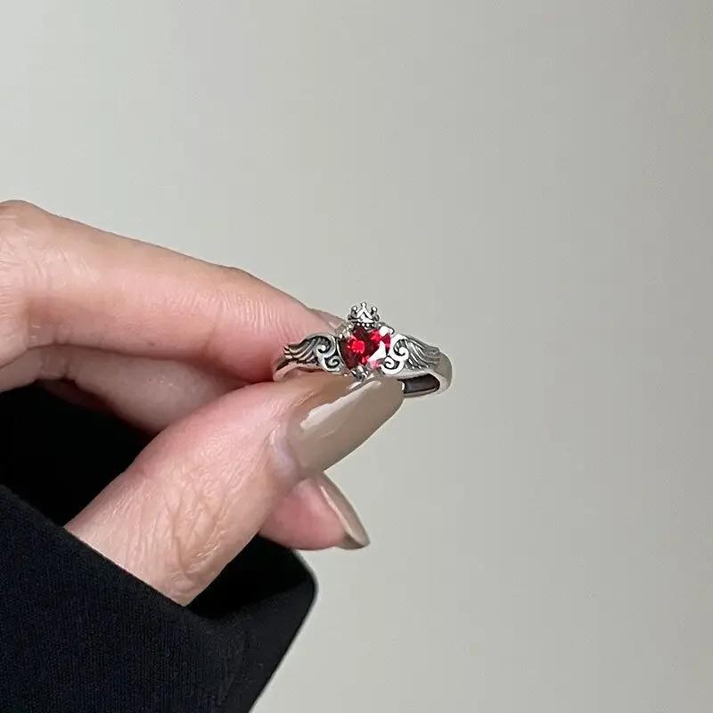 925 Silver Heart Red Zircon Rings for Women Wedding Luxury Jewelry Accessories Engagement Ring Y2k Gothic Lolita Style