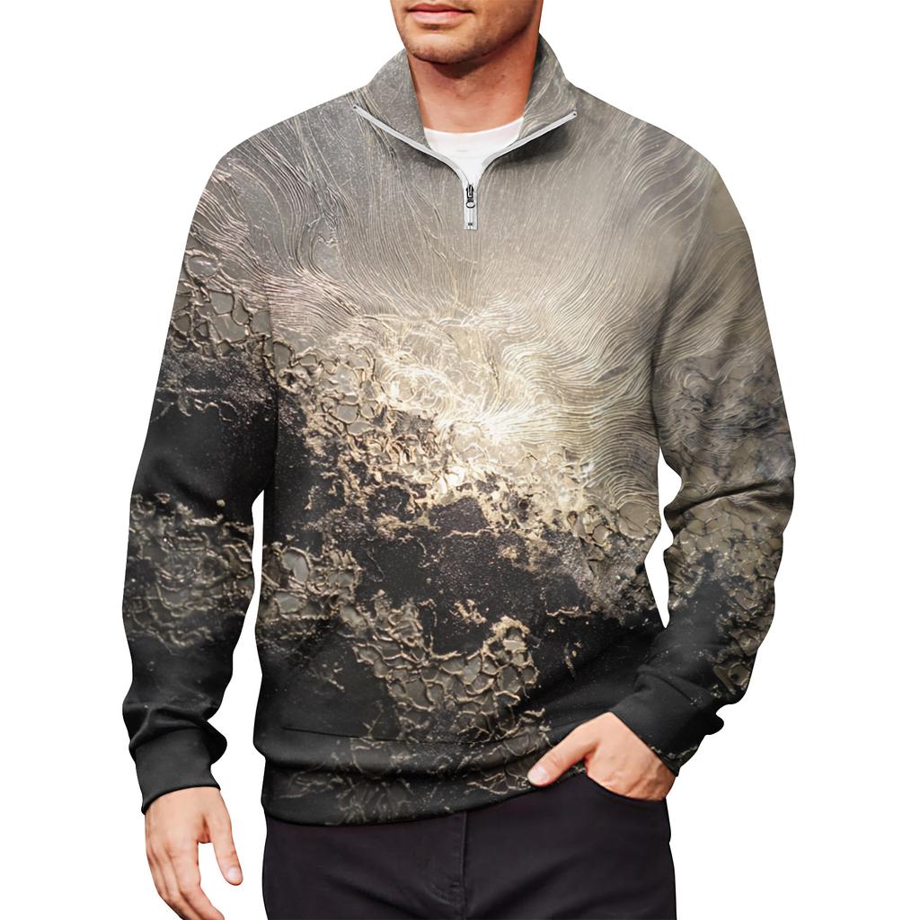 Мужской свободный повседневный свитшот на молнии 1/4, модный топ с длинным рукавом и принтом, с карманами