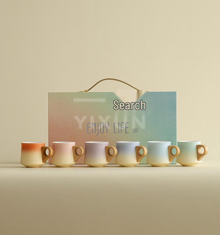 Премиальный керамический чайный набор с деревянными ручками: Элегантные австралийские белые чашки эспрессо на двоих